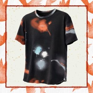 Hollister Curved Hem Graphic T-Shirt XL Black Spray Dye Streetwear Tee